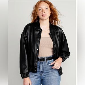 Faux-Leather Bomber Jacket for Women